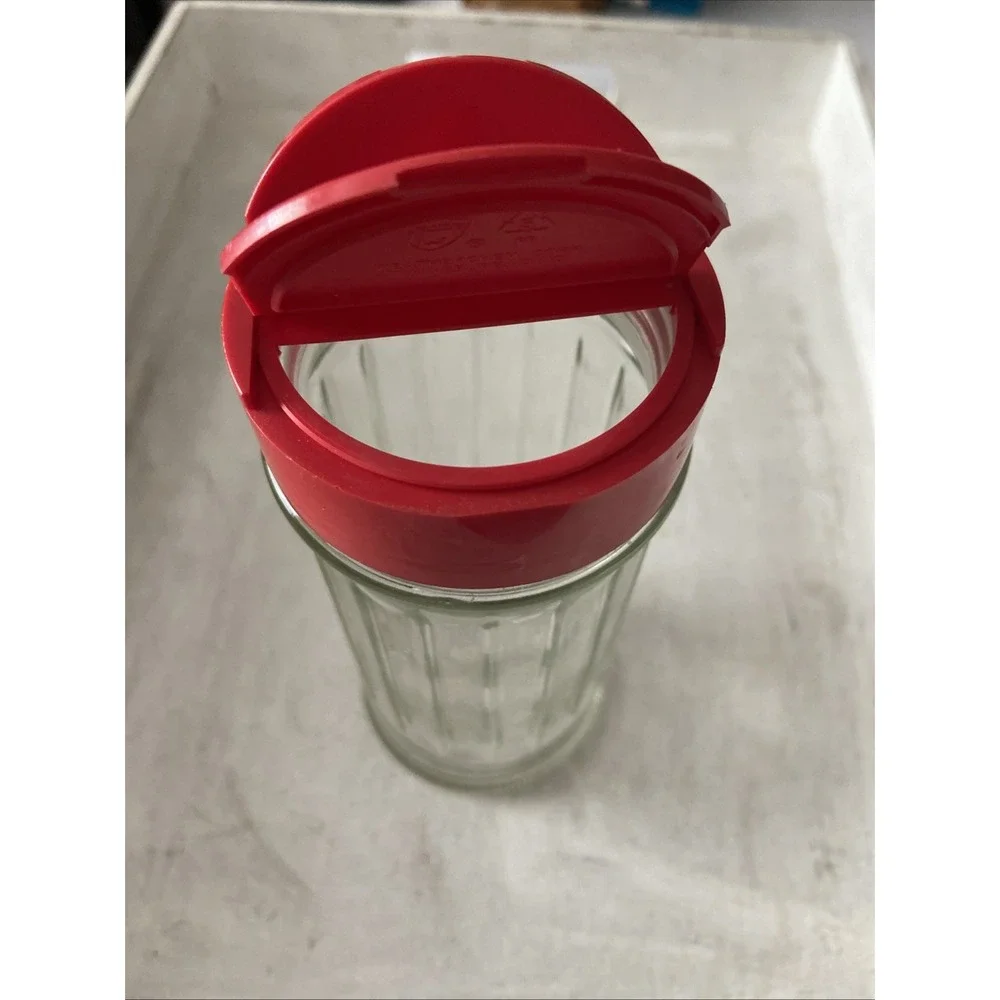 Vintage NutraSweet Glass Shaker Jar Red Flip Top Lid‎ Ribbed Sweetener Canister